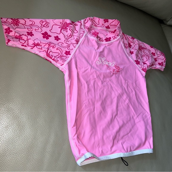 Youth XCEL HAWAII UV RASH GUARD SWIM SHORT SLEEVE TOP SHIRT Girls 8 Pink floral - Picture 2 of 15